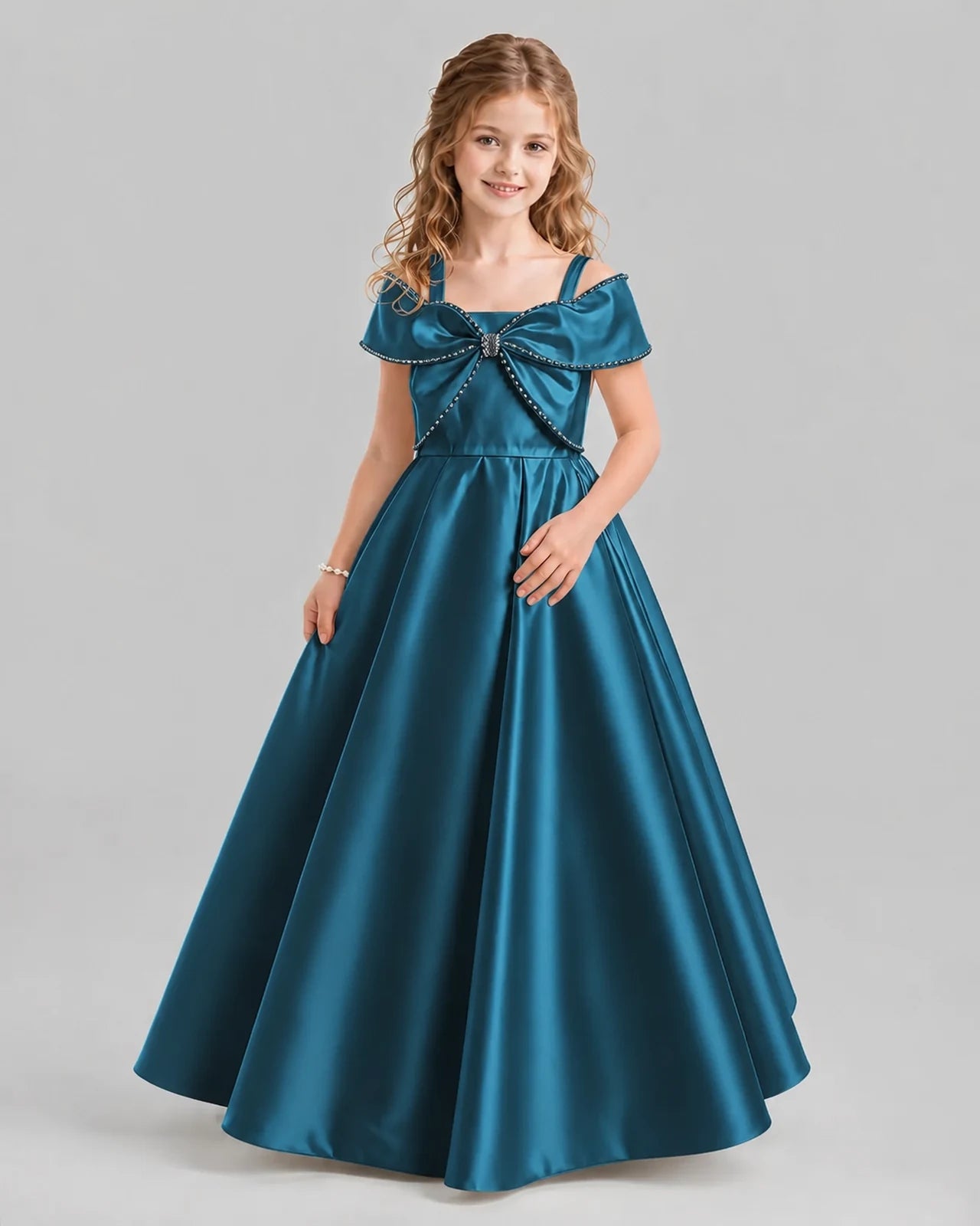 Teal A-line Girls Formal Dresses Pose