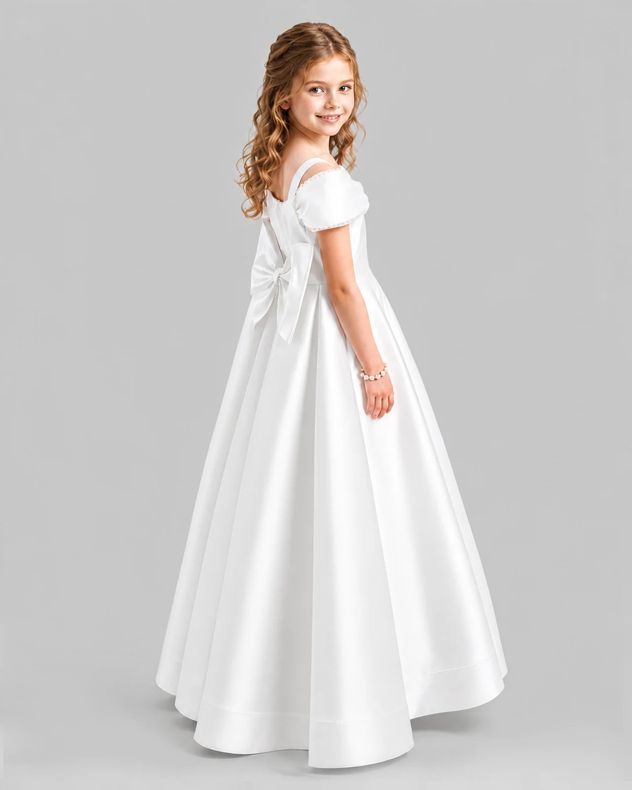 White A-line Girls Formal Dresses Back
