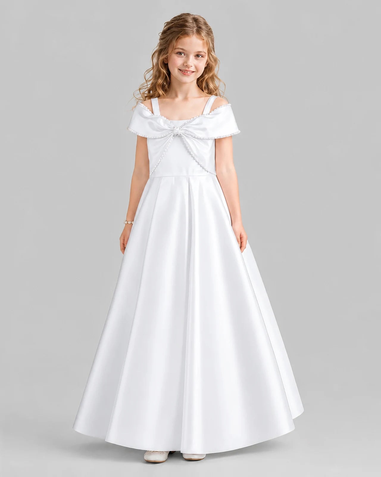 White A-line Girls Formal Dresses Front