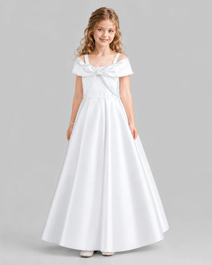 White A-line Girls Formal Dresses Front