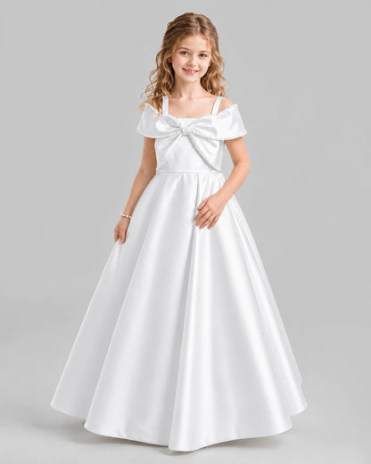 White A-line Girls Formal Dresses Pose