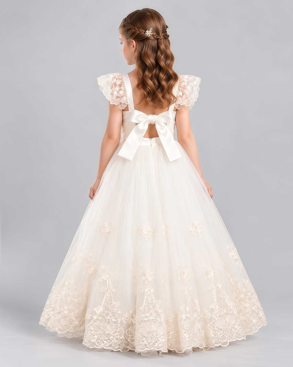 Champagne A-line Flower Girl Dresses Back