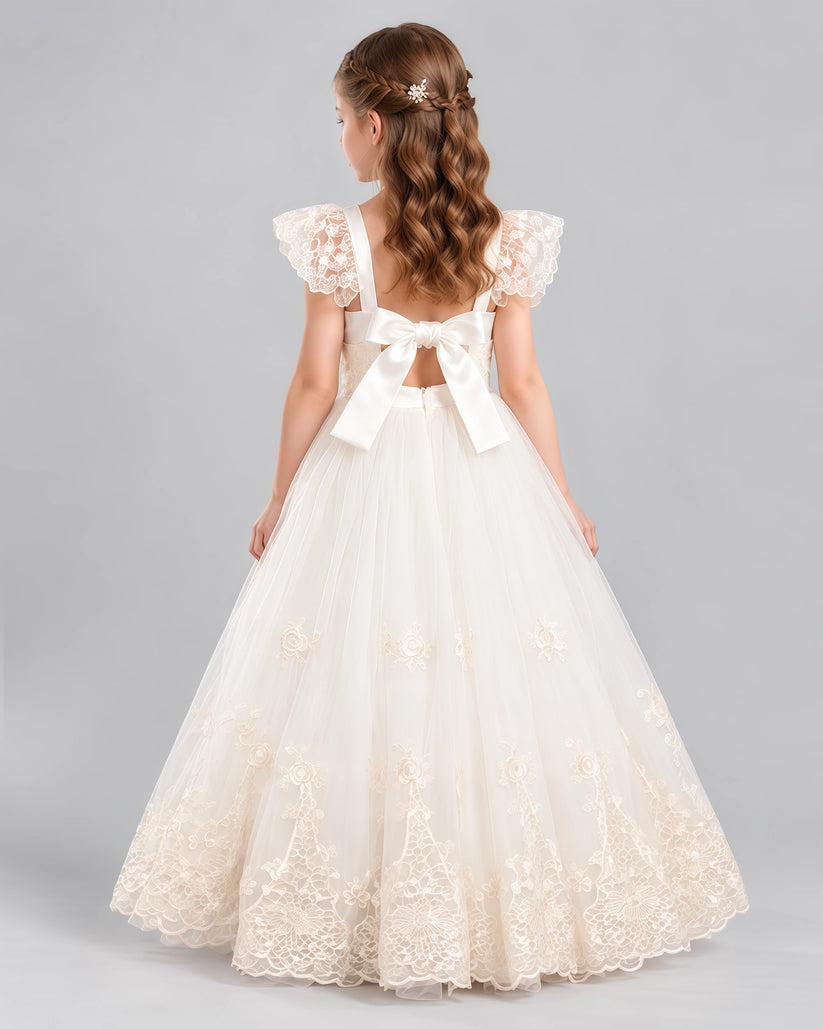 Champagne A-line Flower Girl Dresses Back