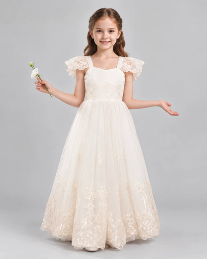 Champagne A-line Flower Girl Dresses Front