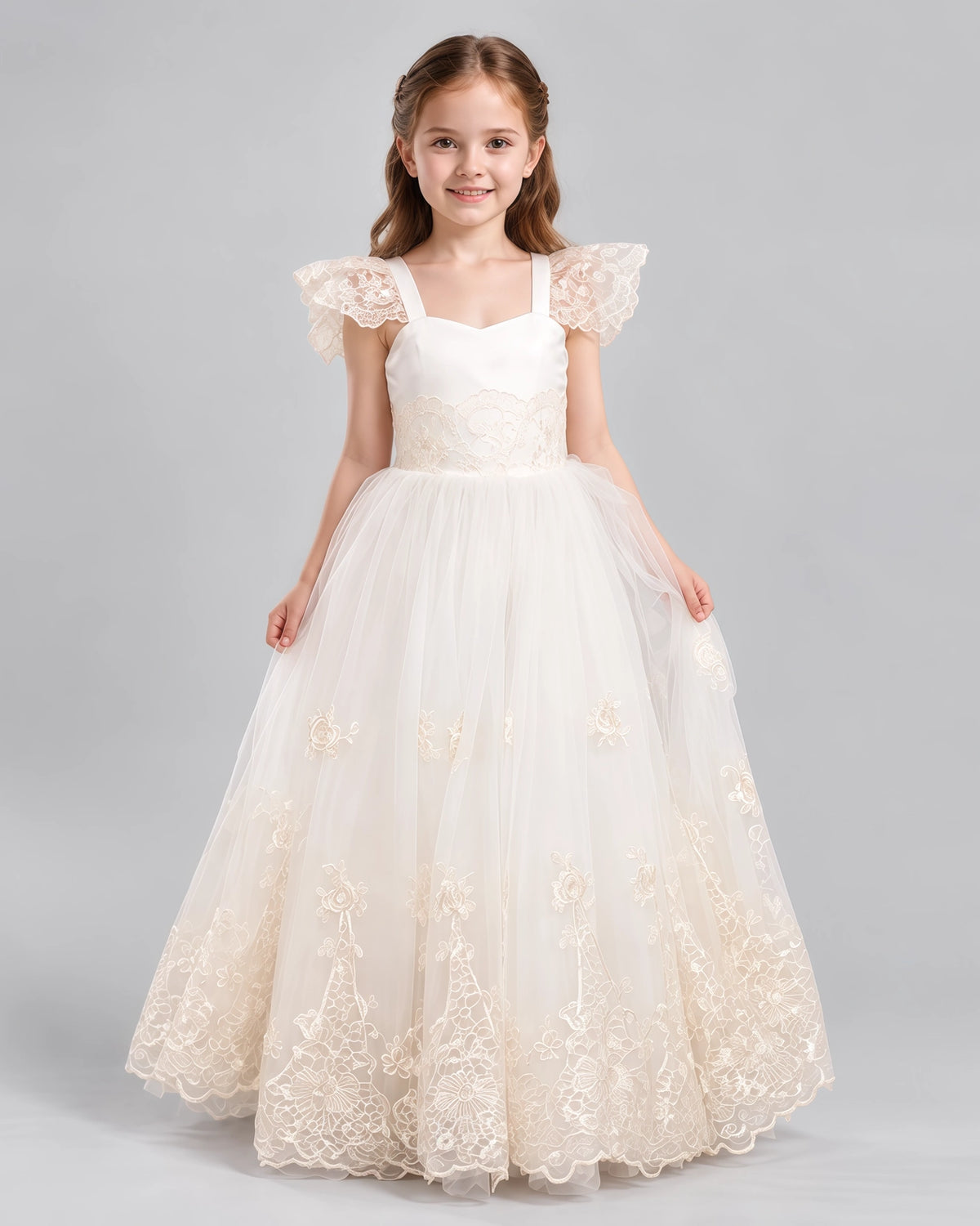 Champagne A-line Flower Girl Dresses Side