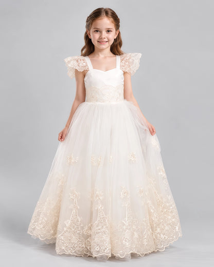 Champagne A-line Flower Girl Dresses Side