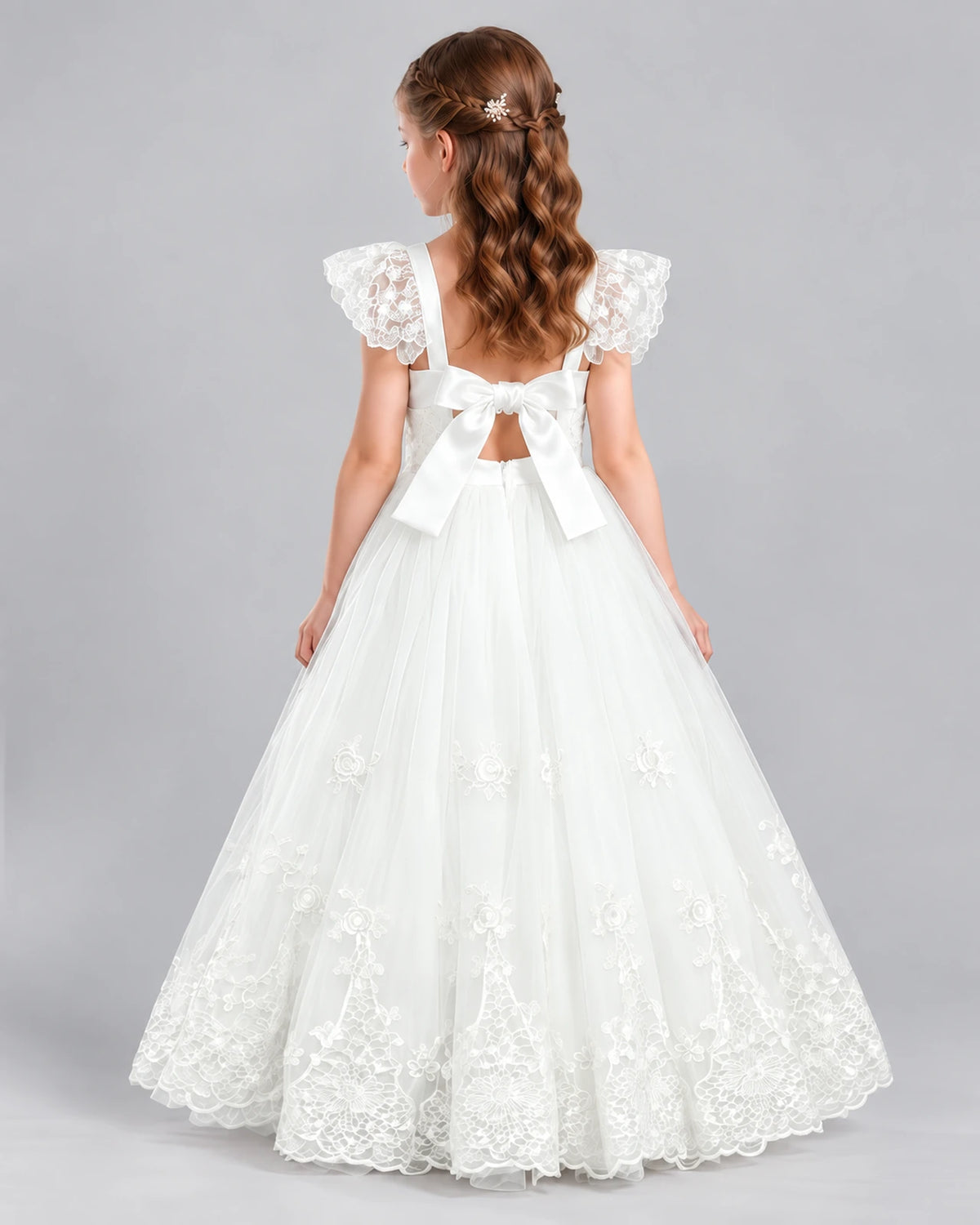 Ivory A-line Flower Girl Dresses Back