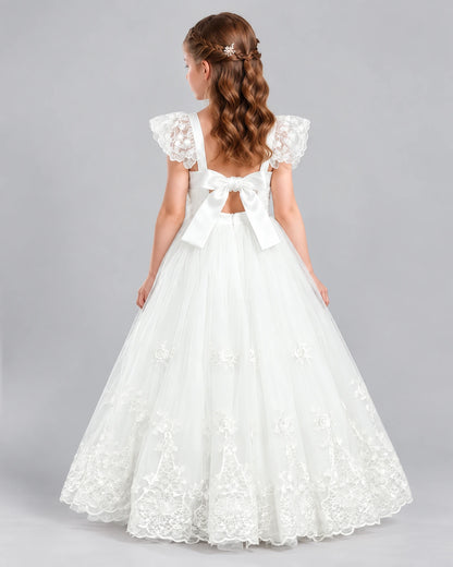 Ivory A-line Flower Girl Dresses Back