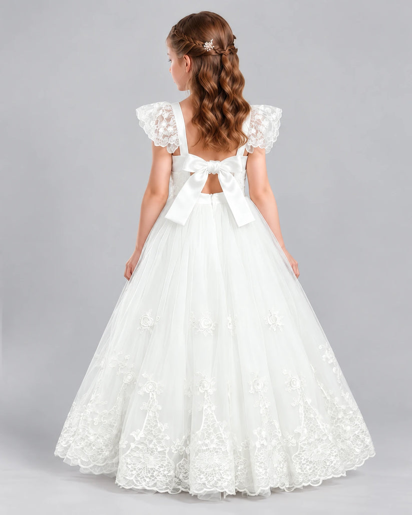 Ivory A-line Flower Girl Dresses Back