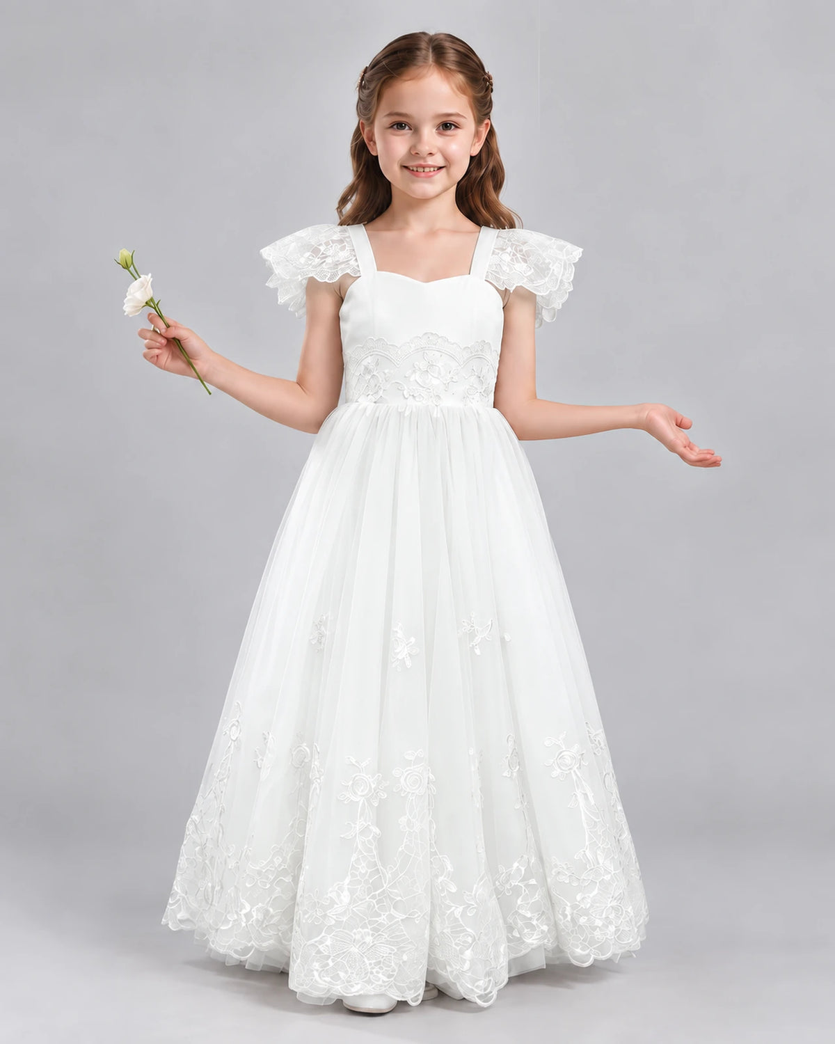 Ivory A-line Flower Girl Dresses Front