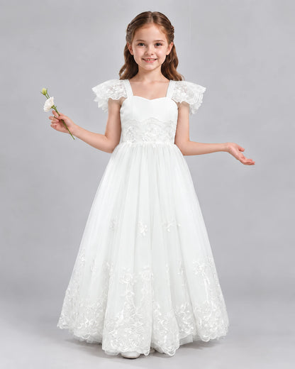 Ivory A-line Flower Girl Dresses Front
