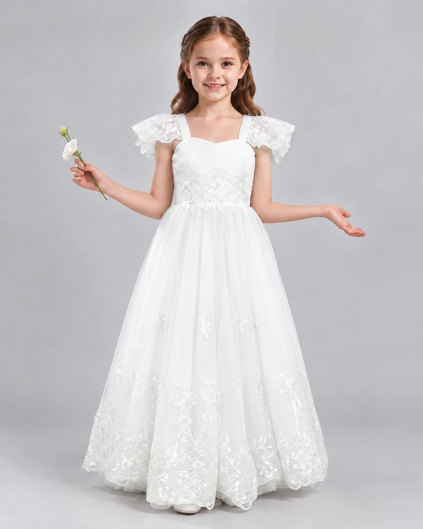 Ivory A-line Flower Girl Dresses Front