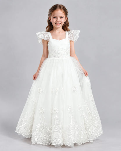 Ivory A-line Flower Girl Dresses Side