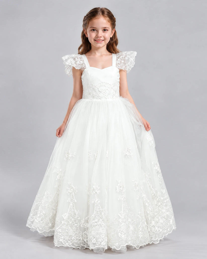 Ivory A-line Flower Girl Dresses Side