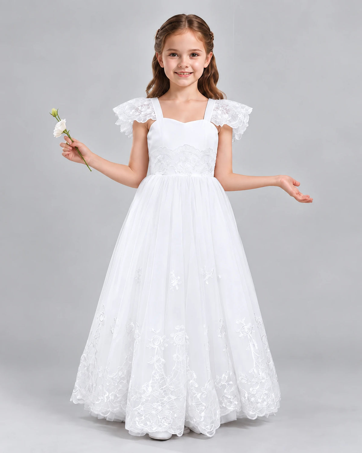 White A-line Flower Girl Dresses Front