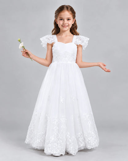 White A-line Flower Girl Dresses Front