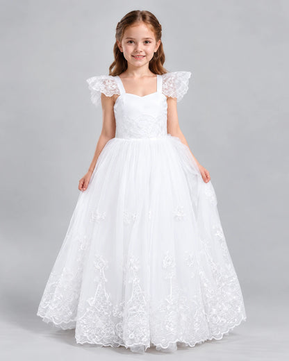 White A-line Flower Girl Dresses Side