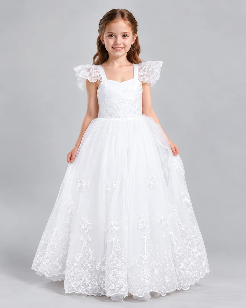 White A-line Flower Girl Dresses Side