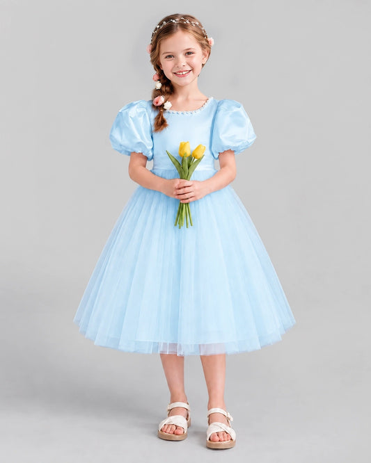 Baby Blue A-line Girls Formal Dresses Front