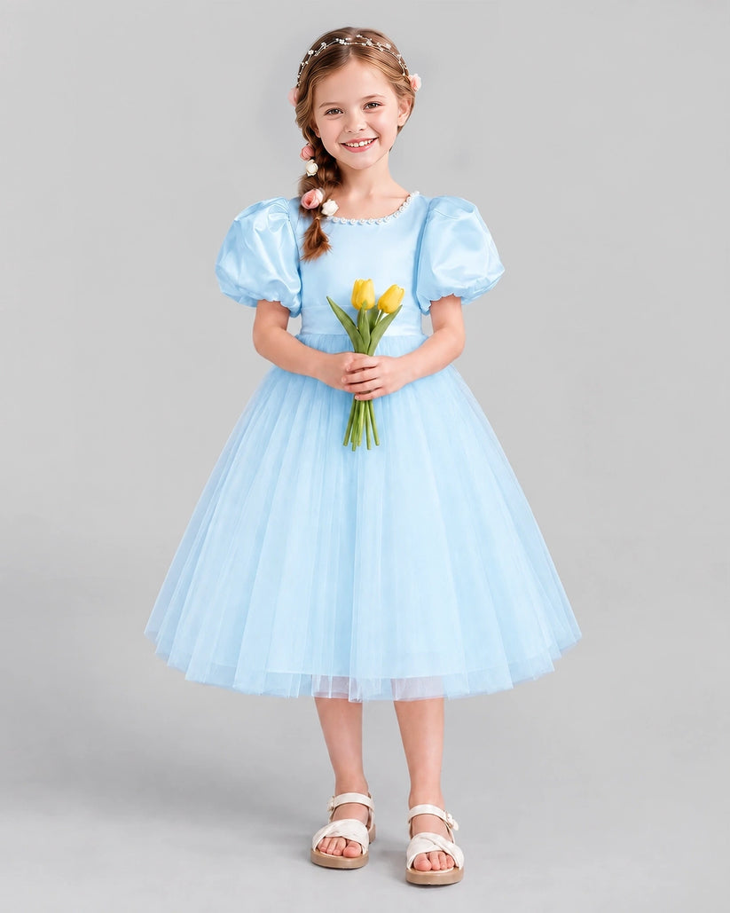 Baby Blue A-line Girls Formal Dresses Front