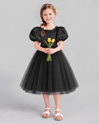 Black A-line Girls Formal Dresses Front