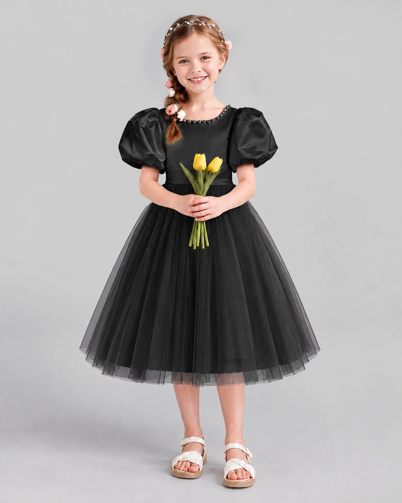 Black A-line Girls Formal Dresses Front