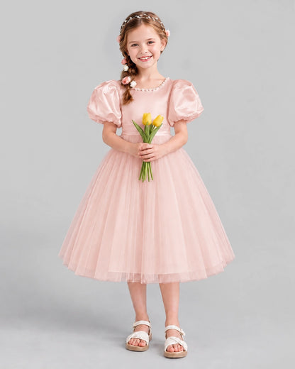Blush Pink A-line Girls Formal Dresses Front