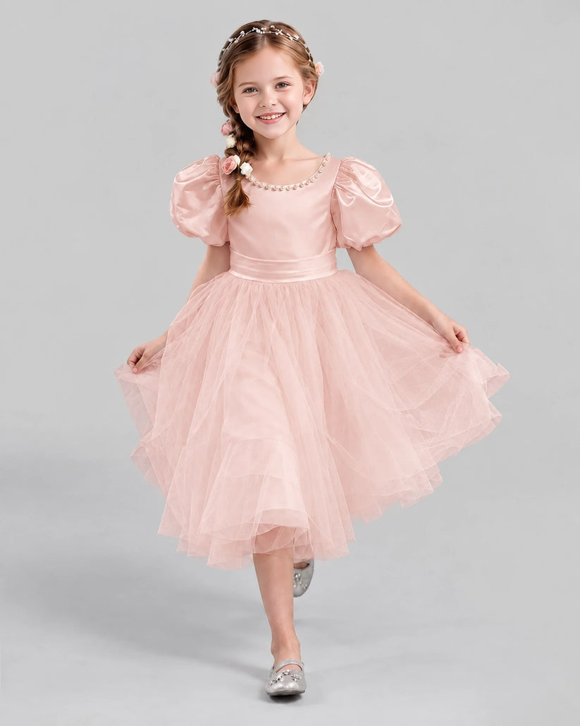Blush Pink A-line Girls Formal Dresses Pose