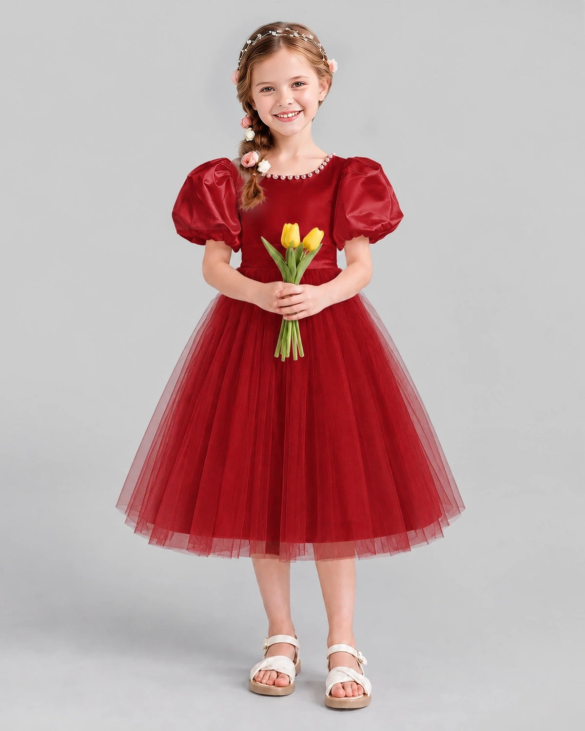 Burgundy A-line Girls Formal Dresses Front