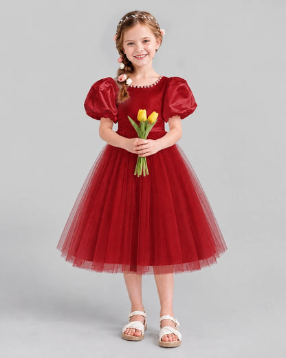 Burgundy A-line Girls Formal Dresses Front
