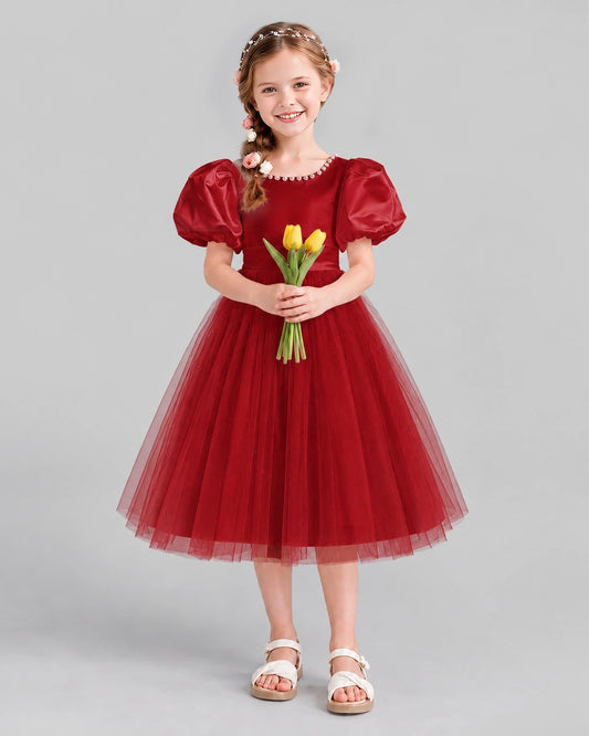 Burgundy A-line Girls Formal Dresses Front
