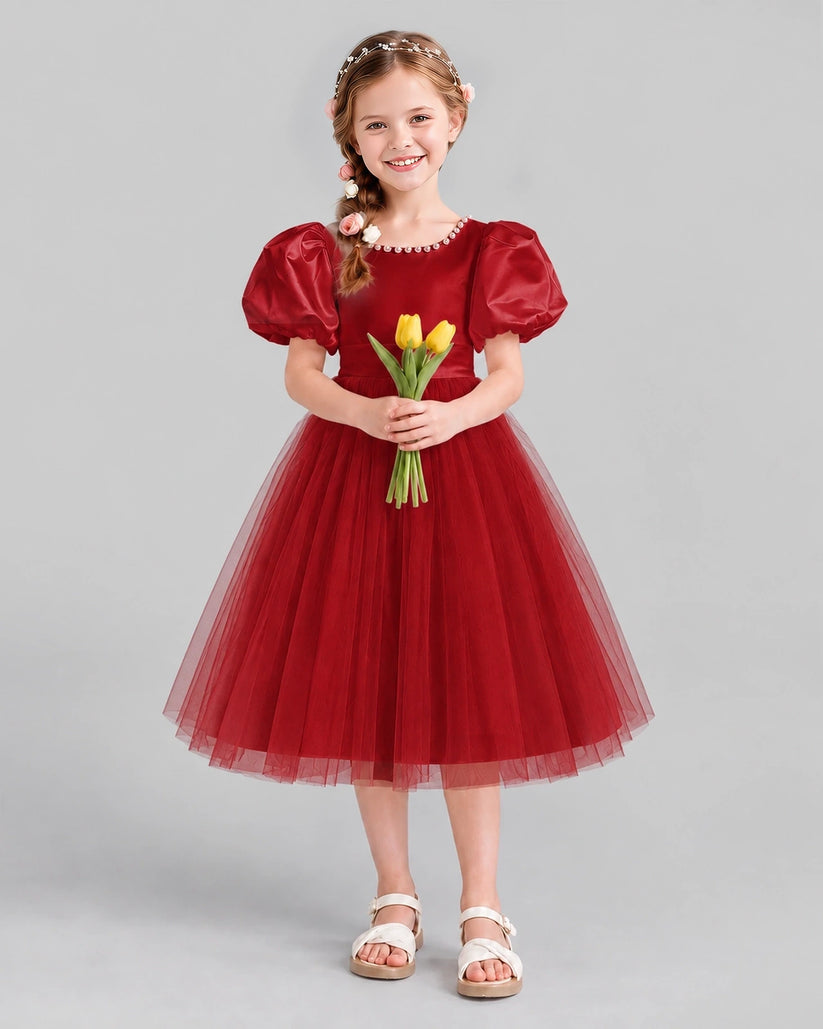 Burgundy A-line Girls Formal Dresses Front