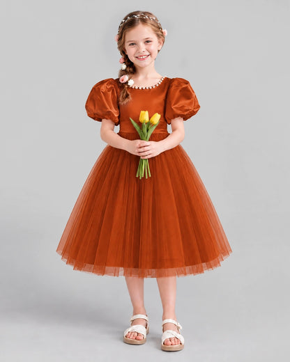 Burnt Orange A-line Girls Formal Dresses Front