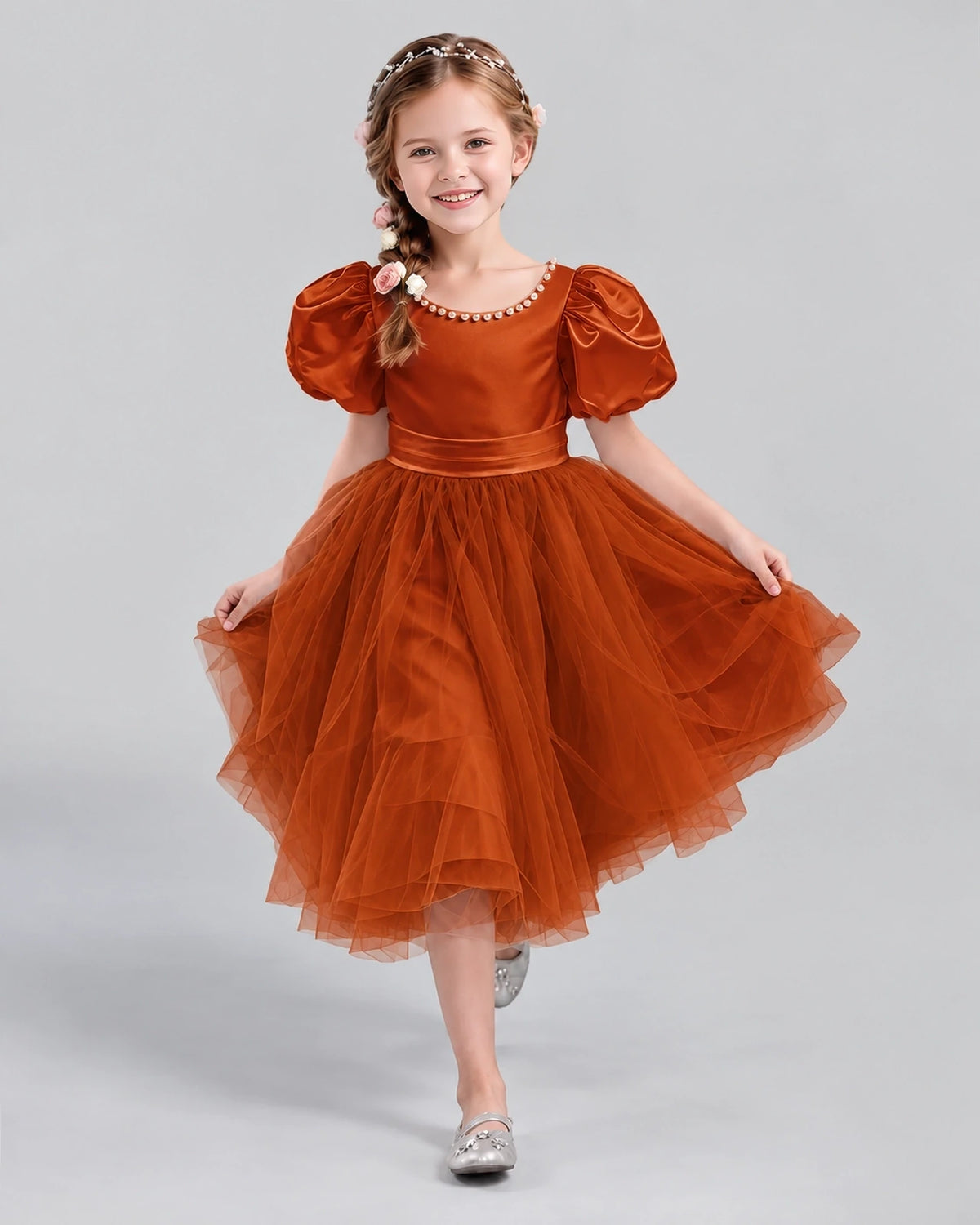 Burnt Orange A-line Girls Formal Dresses Pose