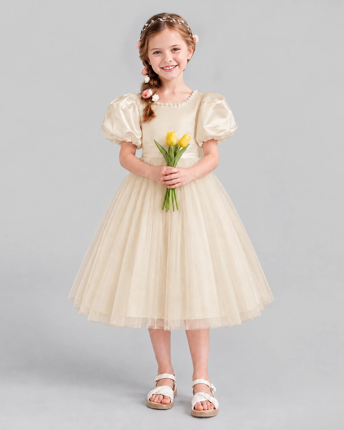 Champagne A-line Girls Formal Dresses Front