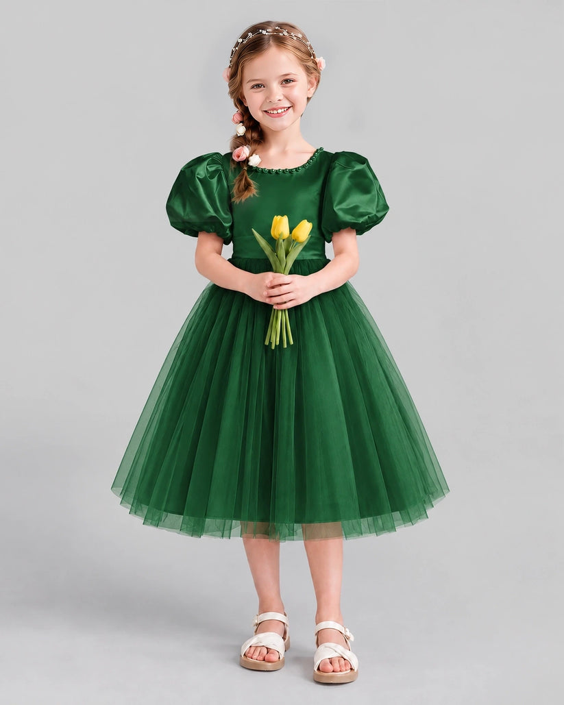 Dark Green A-line Girls Formal Dresses Front