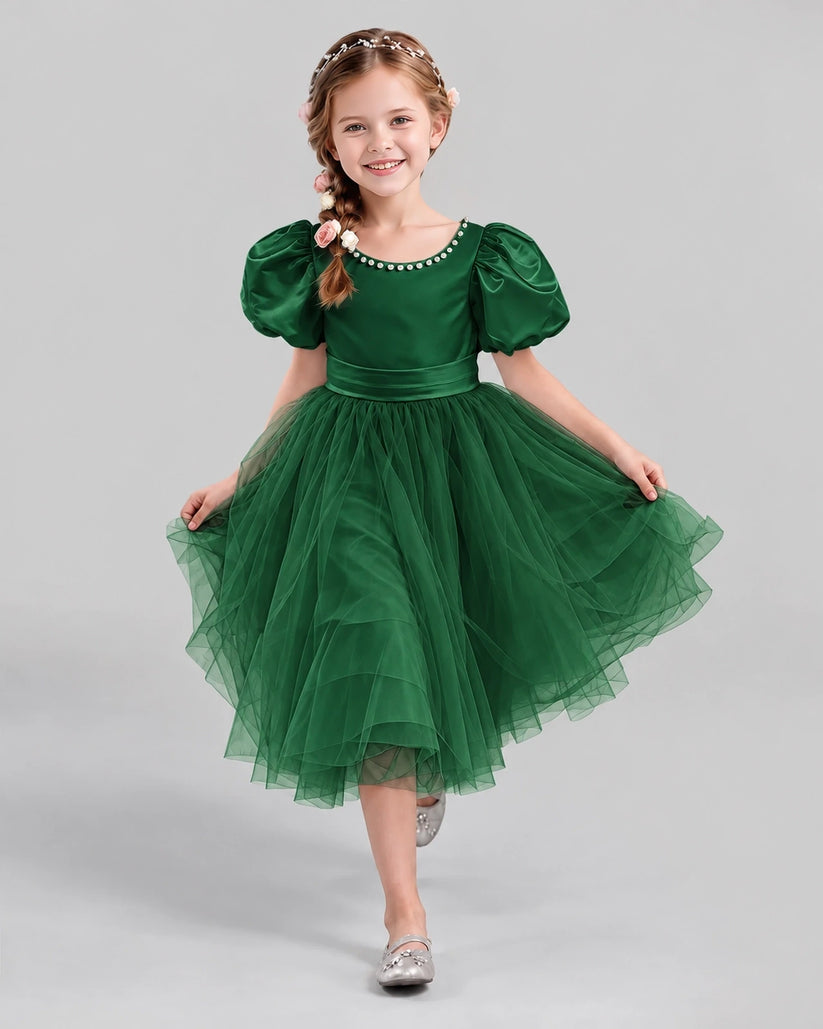 Dark Green A-line Girls Formal Dresses Pose