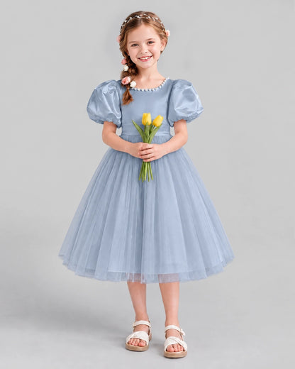 Dusty Blue A-line Girls Formal Dresses Front
