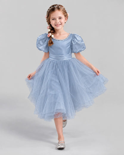 Dusty Blue A-line Girls Formal Dresses Pose