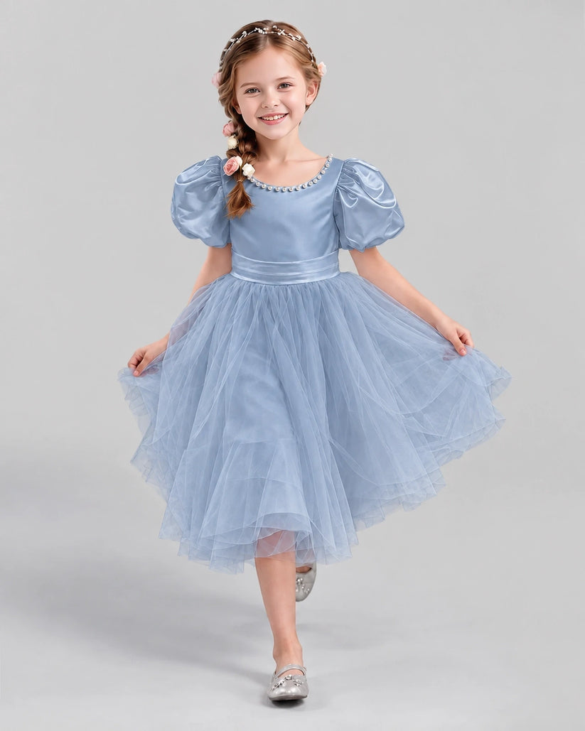 Dusty Blue A-line Girls Formal Dresses Pose