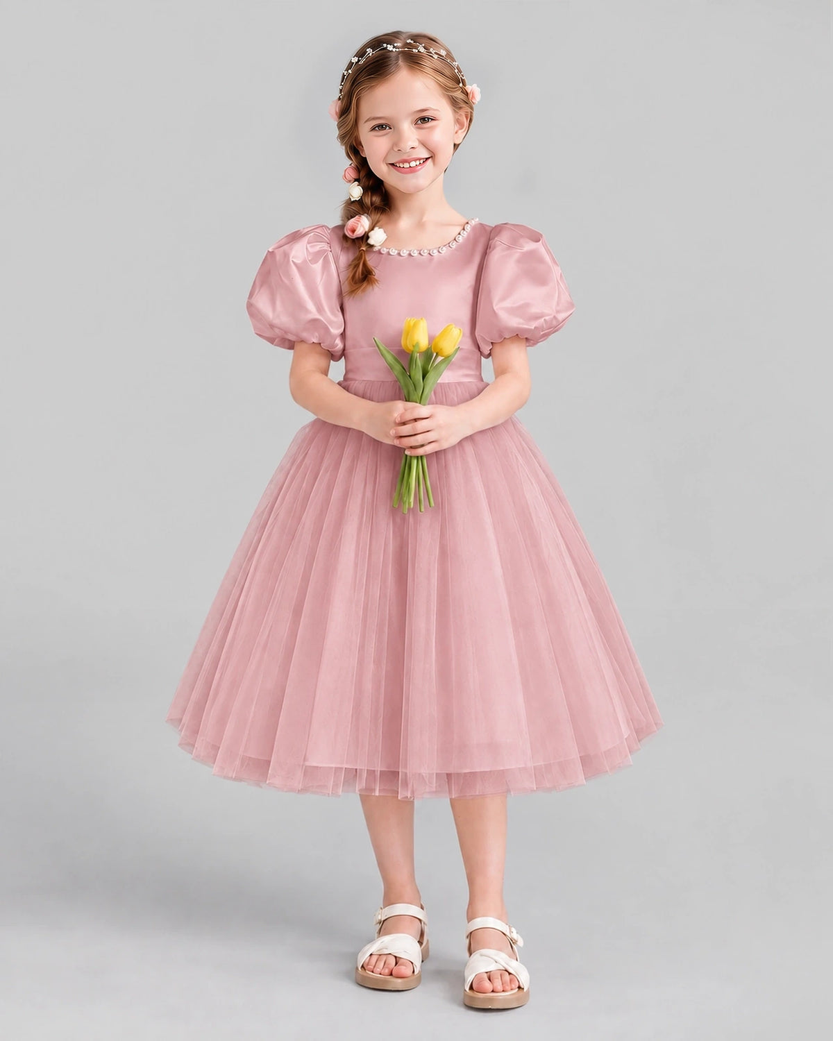 Blush Pink A-line Girls Formal Dresses Front