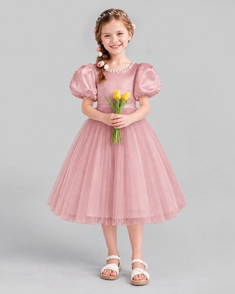 Blush Pink A-line Girls Formal Dresses Front