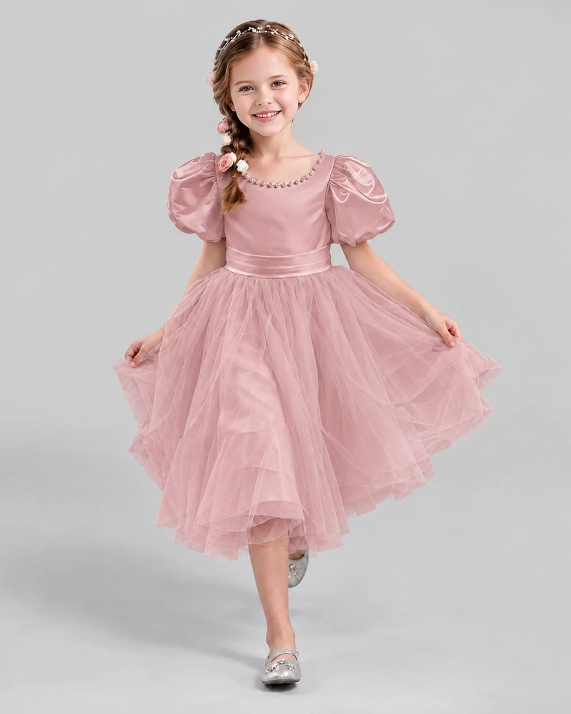 Blush Pink A-line Girls Formal Dresses Pose