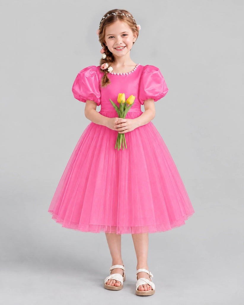 Hot Pink A-line Girls Formal Dresses Front