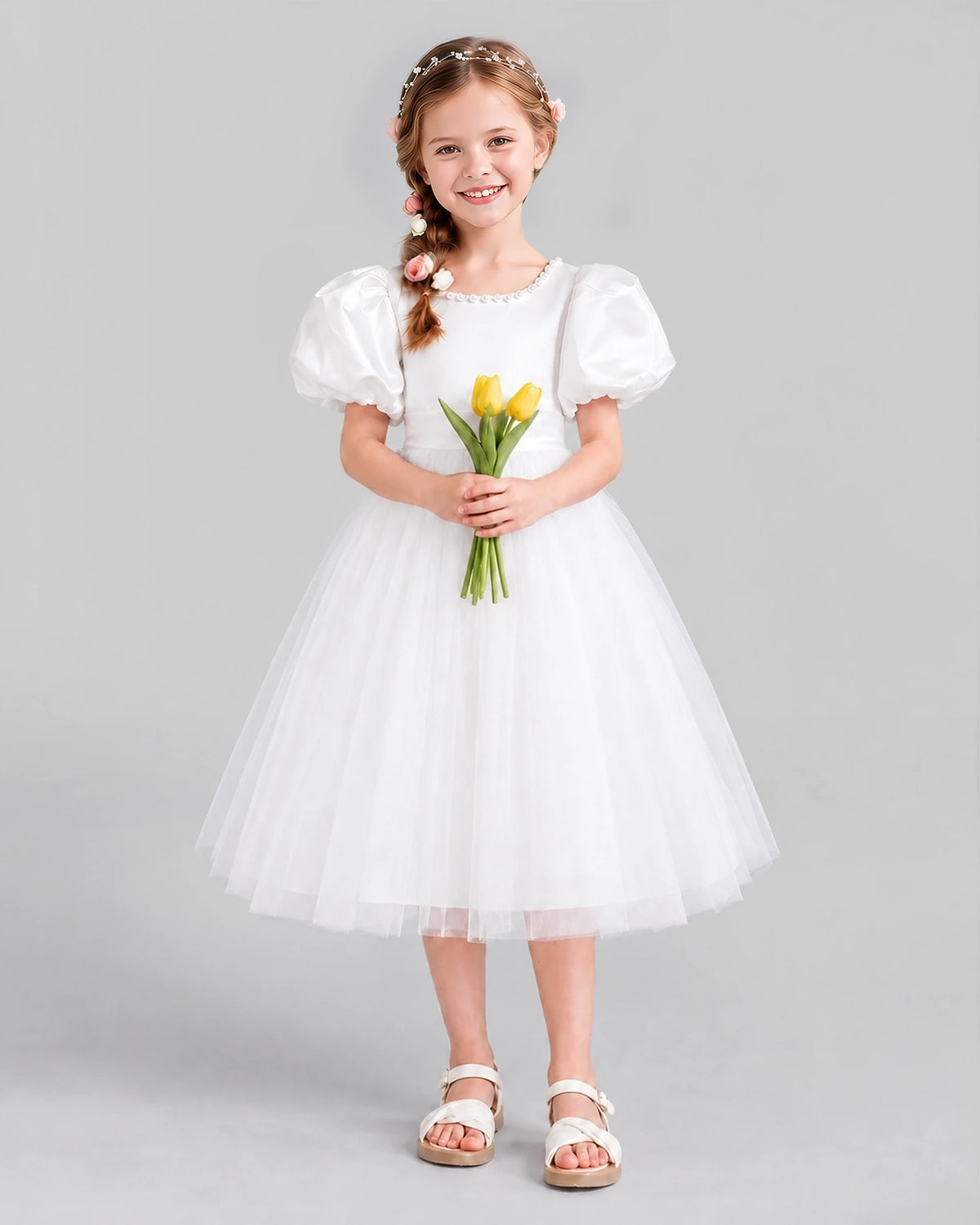 Ivory A-line Girls Formal Dresses Front