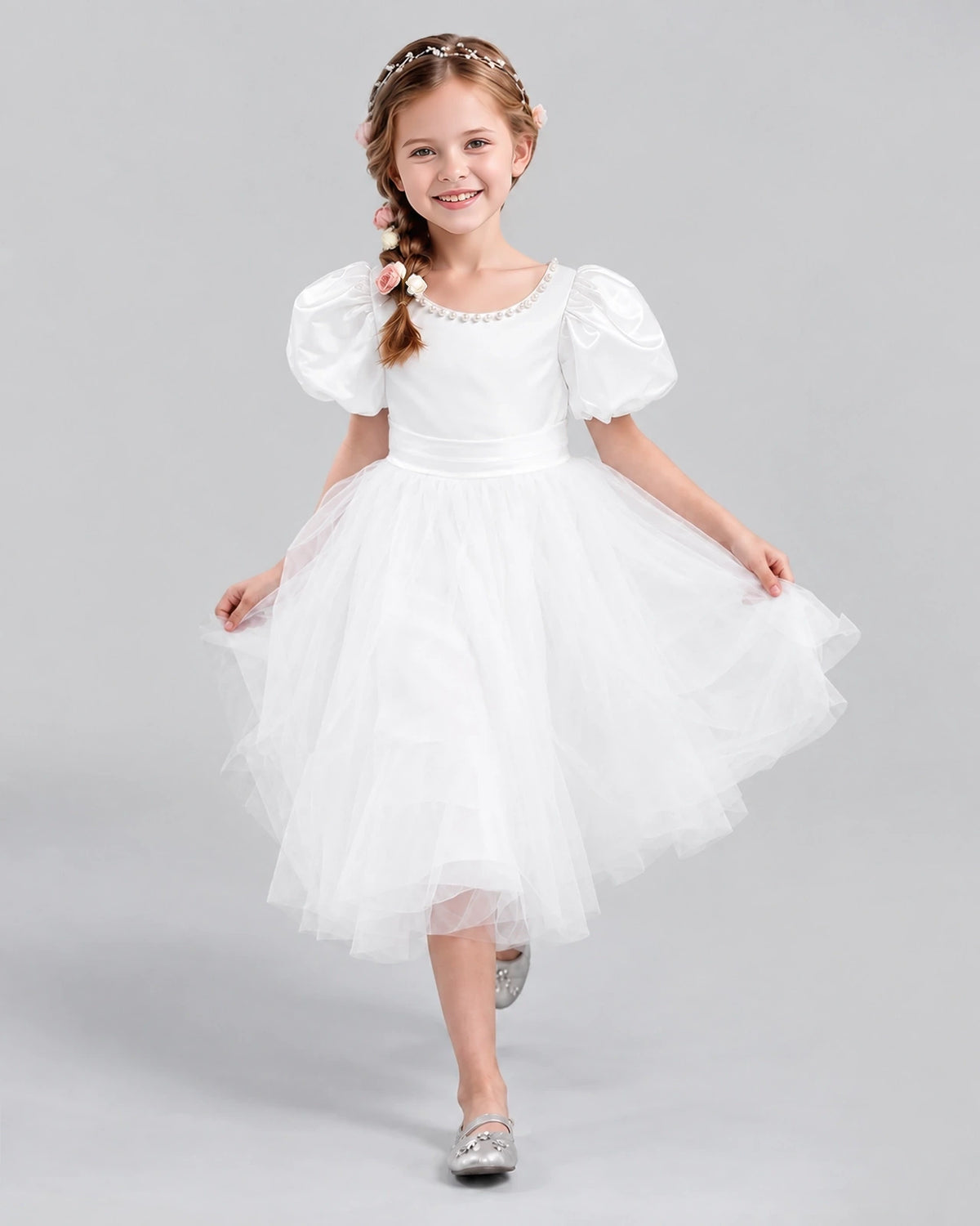Ivory A-line Girls Formal Dresses Pose