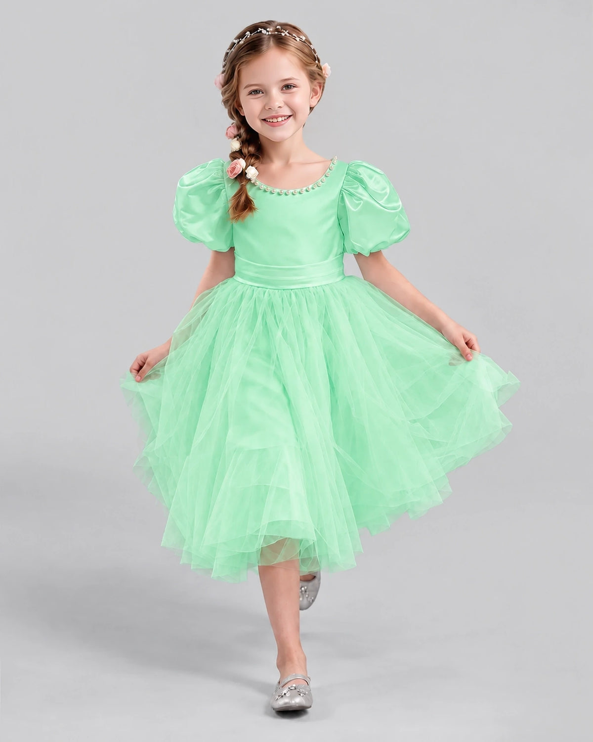Mint Green A-line Girls Formal Dresses Pose