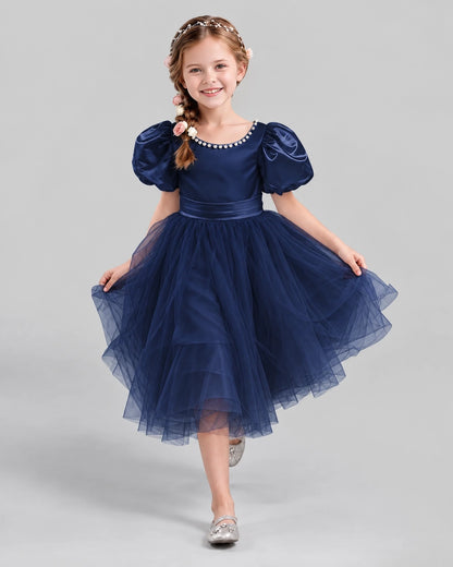 Navy Blue A-line Girls Formal Dresses Pose