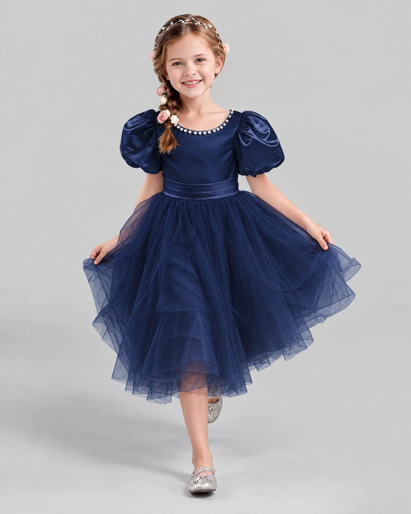 Navy Blue A-line Girls Formal Dresses Pose
