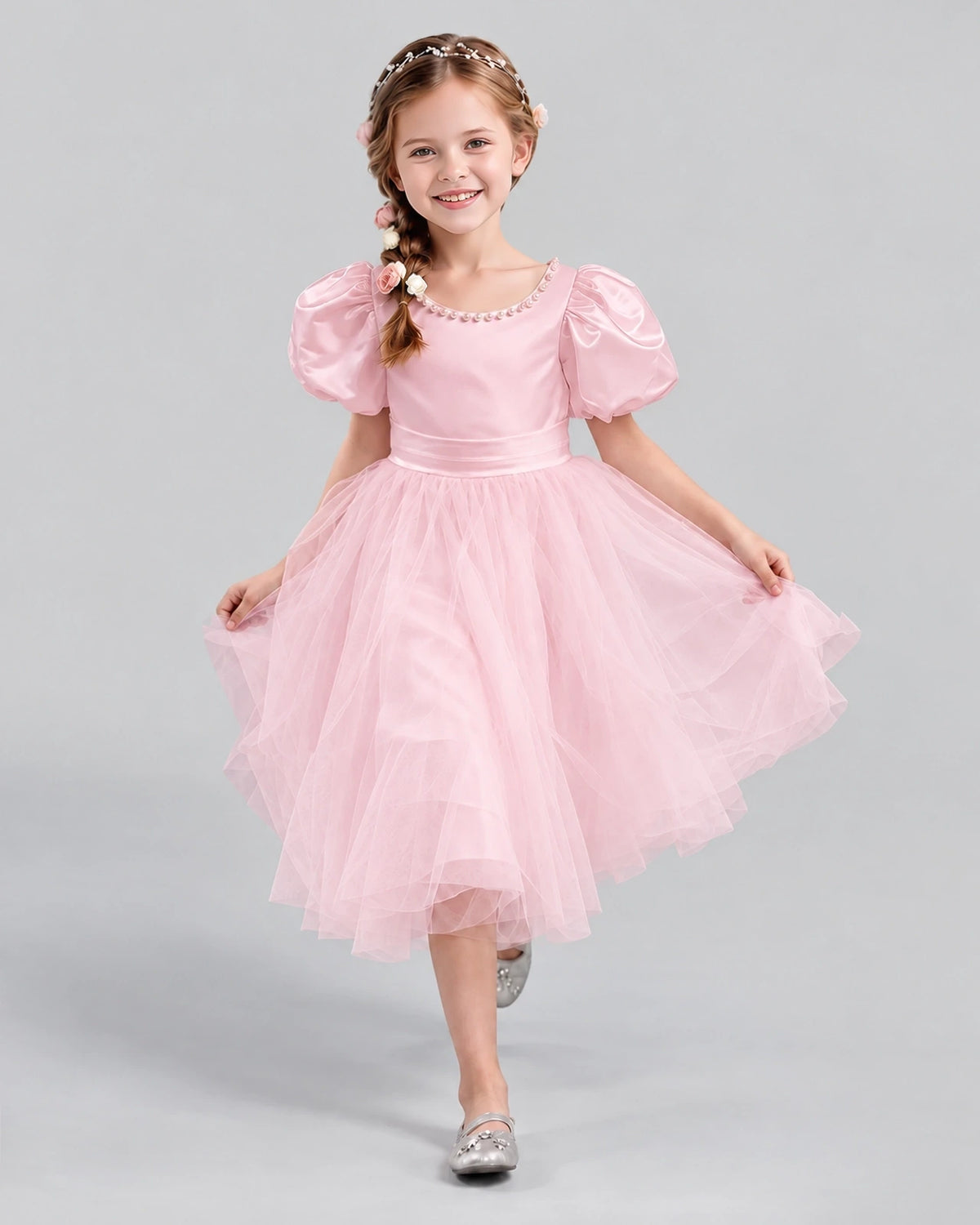 Pink A-line Girls Formal Dresses Pose